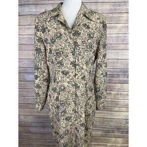 A Studio Pat Argenti Size 12 dress Button Front Floral Tan Blue Career Maxi Boho